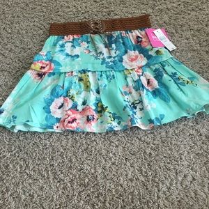 Teal Flowered By By Girl Skirt